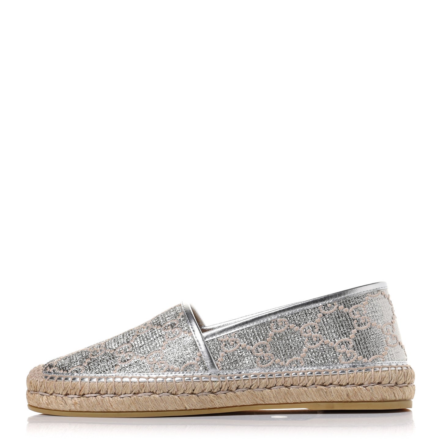 Lame Nappa GG Monogram Espadrilles 41 Silver Beige