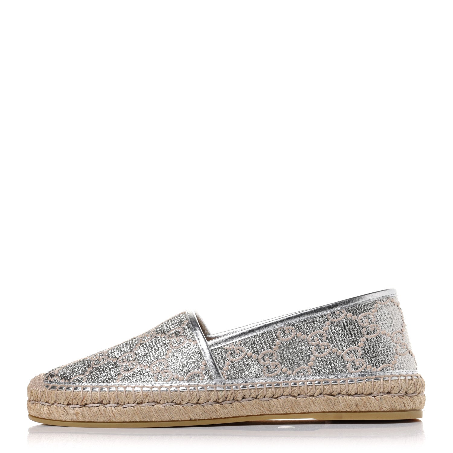 Gucci Lame Nappa GG Monogram Espadrilles 41 Silver Beige 1 of 11