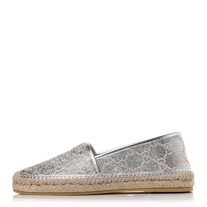 Gucci Lame Nappa GG Monogram Espadrilles 41 Silver Beige 1 of 11
