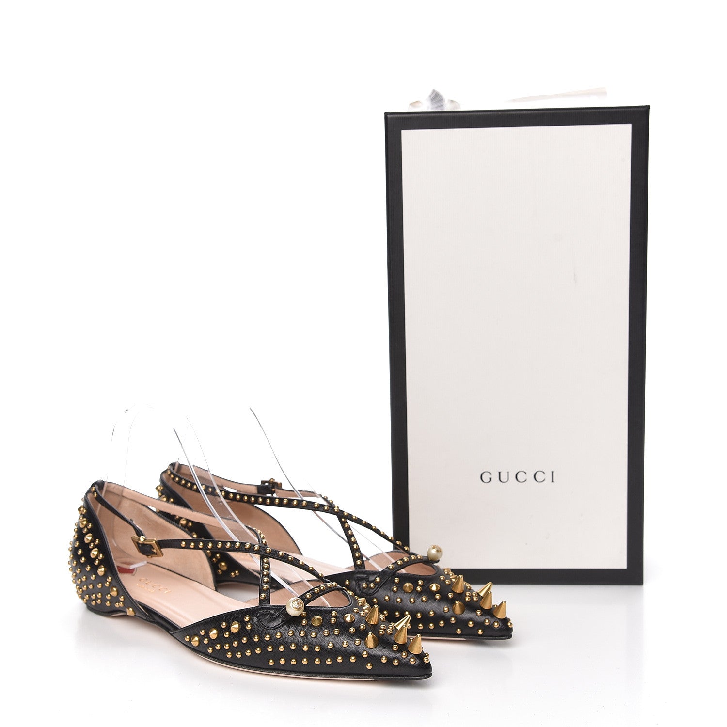 Gucci Malaga Kid Studded Pointed Toe Unia Flats 38.5 Black 10 of 10