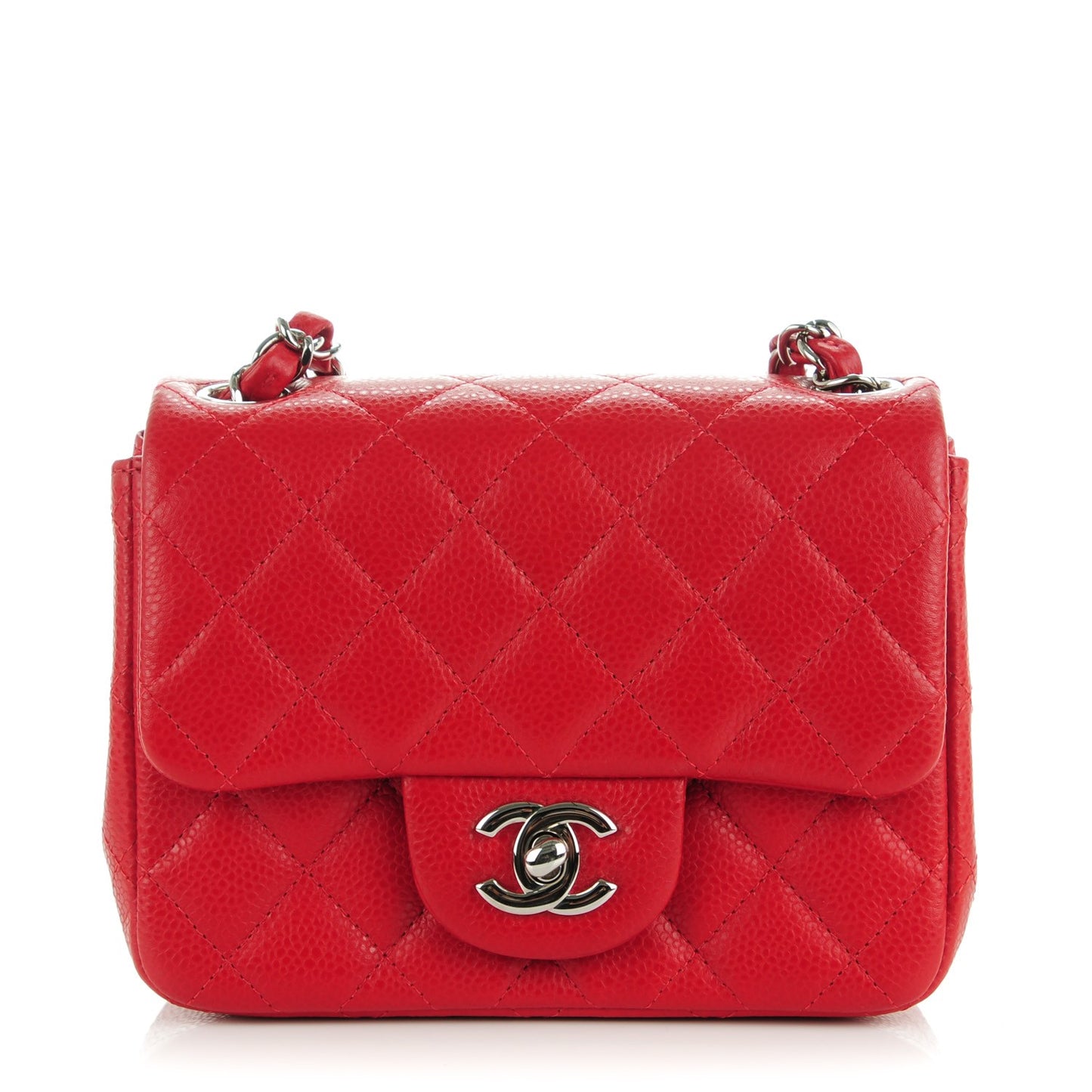 Caviar Quilted Mini Square Flap Red