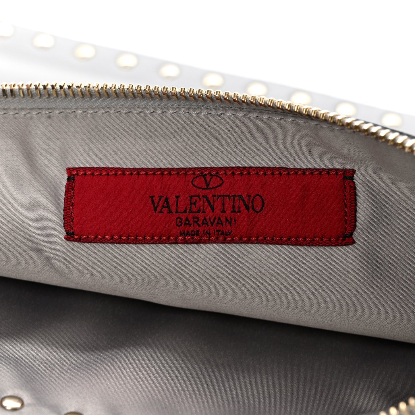 Vitello Large Rockstud Zip Pouch Pastel Grey