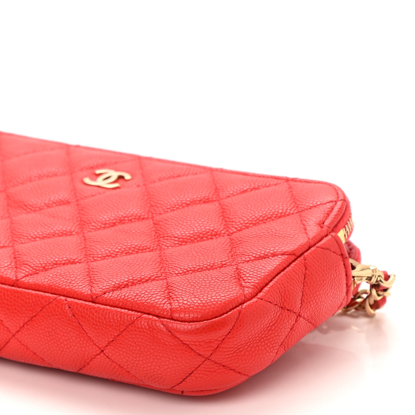 Caviar Quilted Small Clutch With Chain Red