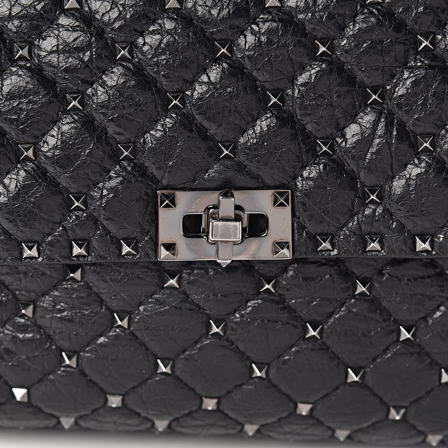 Valentino Garavani Craquele Nappa Large Rockstud Spike Shoulder Bag Black 8 of 10