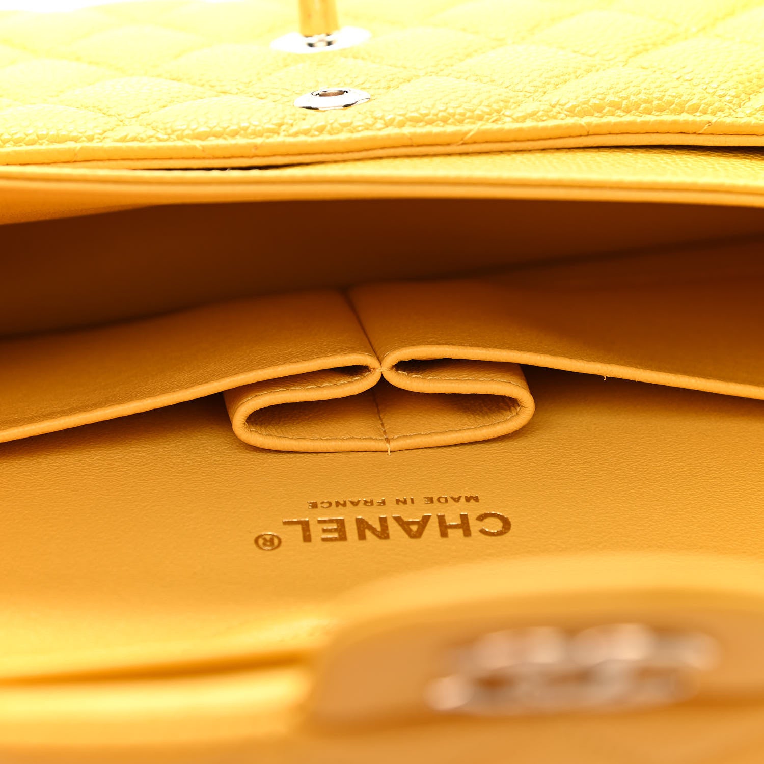Chanel Caviar Quilted Medium Double Flap Yellow 11 of 12