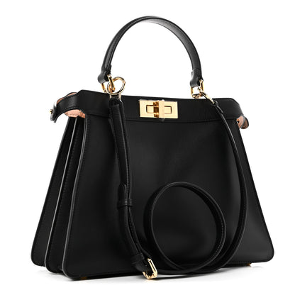 Fendi Vitello Seta Shiny Nappa Medium Peekaboo I SEE U Satchel Black Light Rose 3 of 9