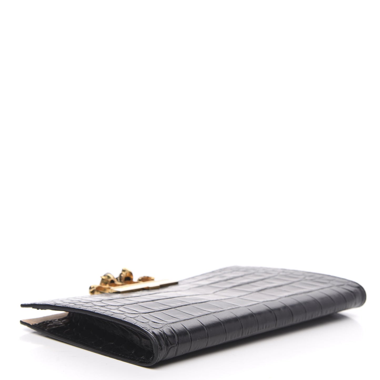 Calfskin Crocodile Embossed Knuckle Flat Clutch Black