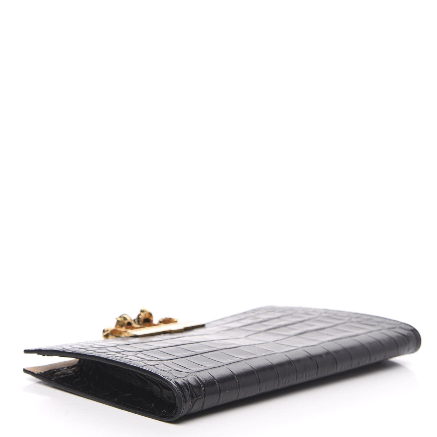 Alexander McQueen Calfskin Crocodile Embossed Knuckle Flat Clutch Black 4 of 8