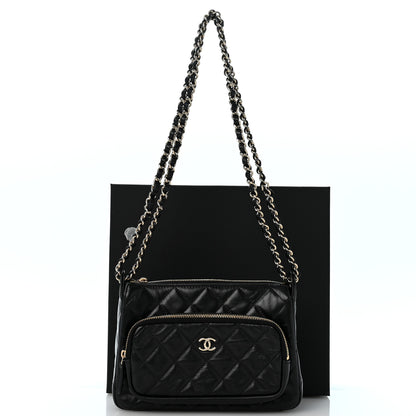 Chanel Shiny Crumpled Lambskin Quilted Small Preppy Pocket Clutch With Chain Black 13 of 13