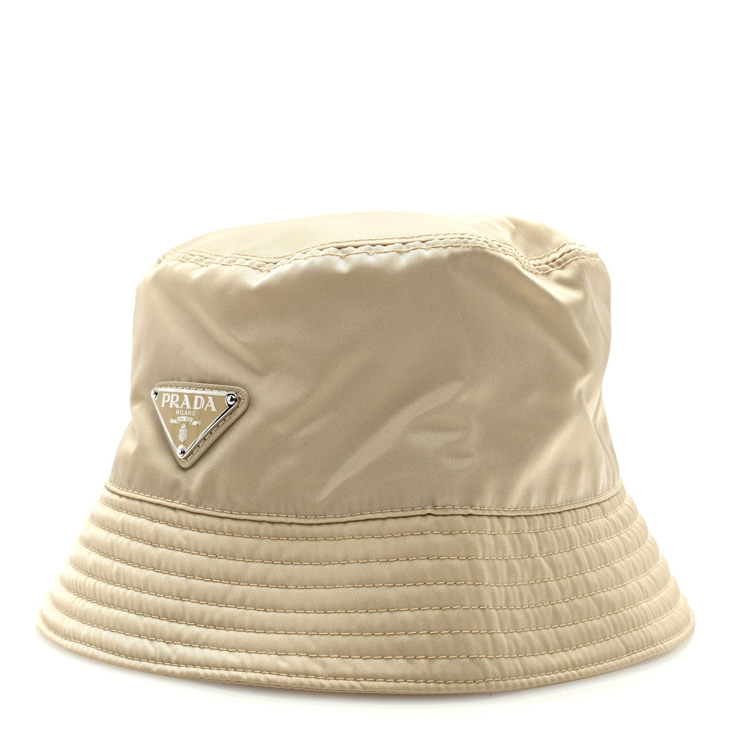 Prada Re-Nylon Metal Triangle Logo Womens Bucket Hat L Cammeo 1 of 7