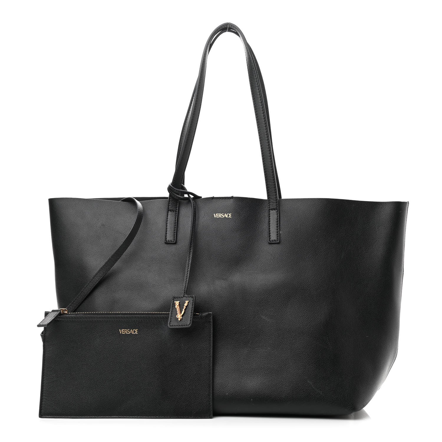 Versace Calfskin Virtus Tote Black 1 of 13