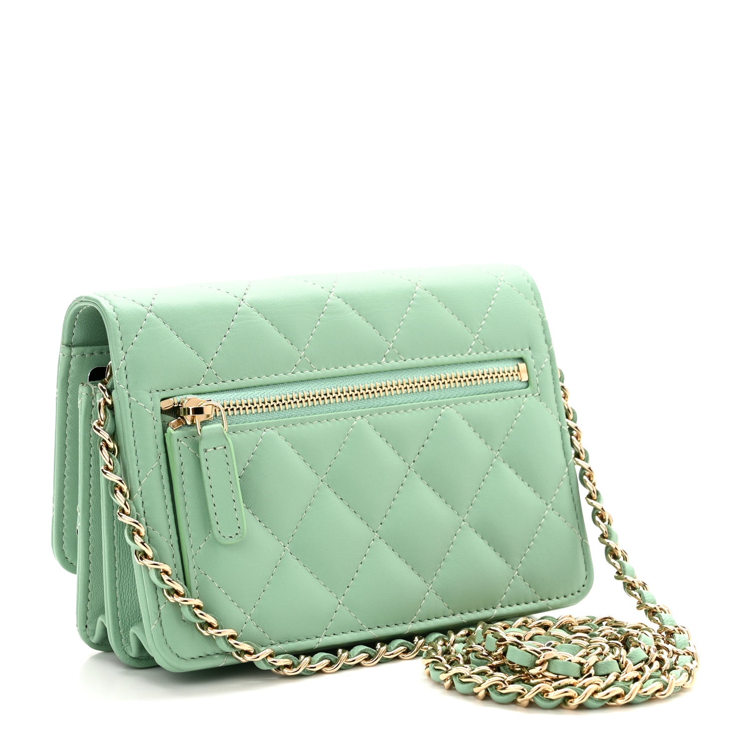 Chanel Lambskin Quilted Mini Wallet On Chain WOC Light Green 3 of 11