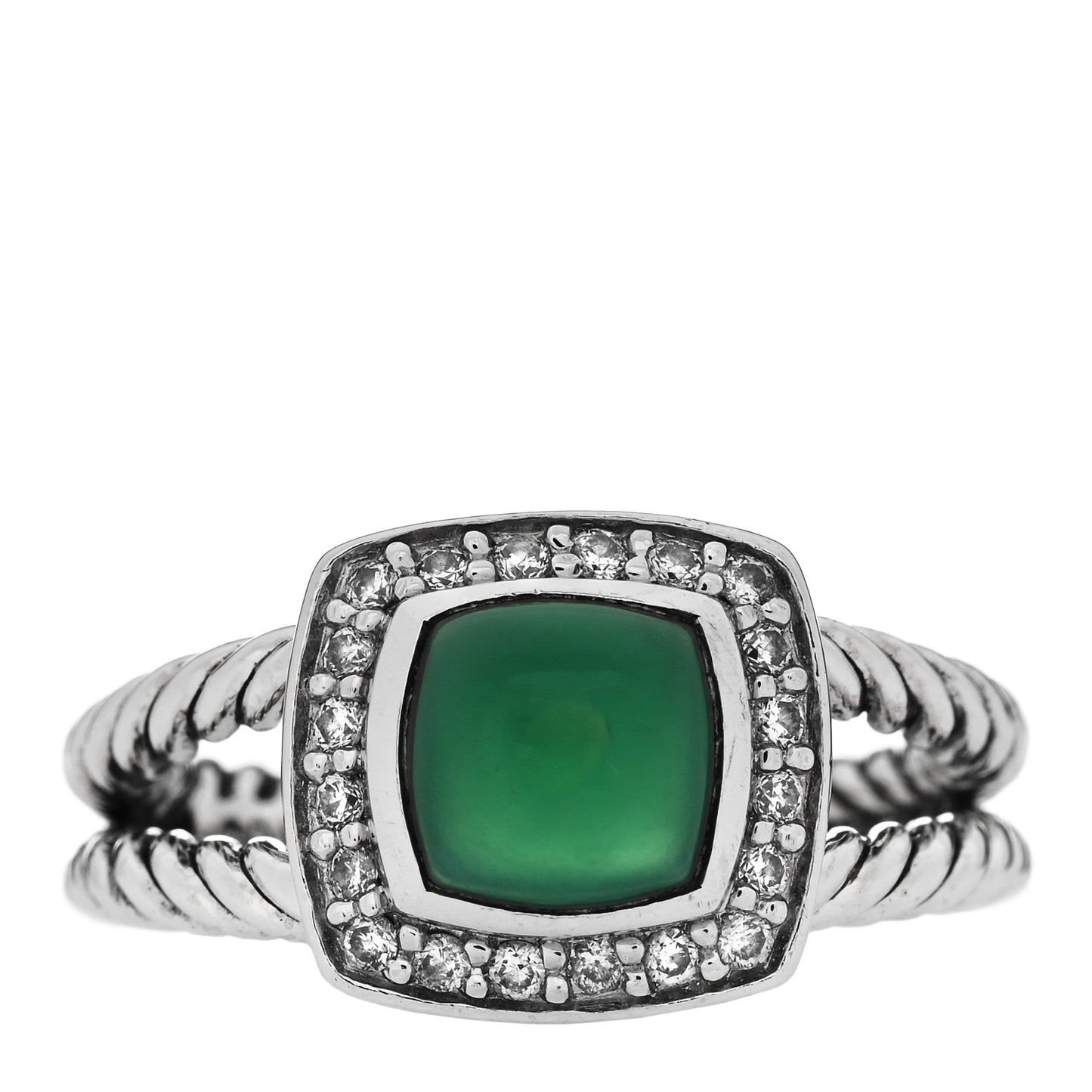 Sterling Silver Diamond Green Onyx 7mm Petite Albion Ring 52 6