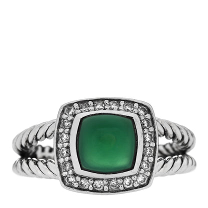 David Yurman Sterling Silver Diamond Green Onyx 7mm Petite Albion Ring 52 6 1 of 5