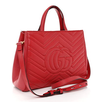 Gucci Calfskin Matelasse Small GG Marmont Tote Hibiscus Red 3 of 11