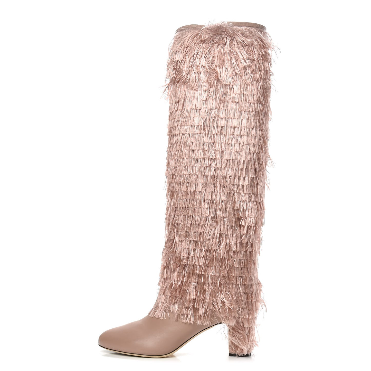 Calfskin Fringe Magalie 65 Knee High Boots 39.5 Ballet Pink