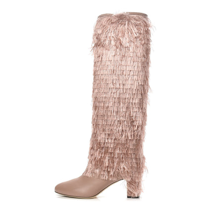 Jimmy Choo Calfskin Fringe Magalie 65 Knee High Boots 39.5 Ballet Pink 1 of 7