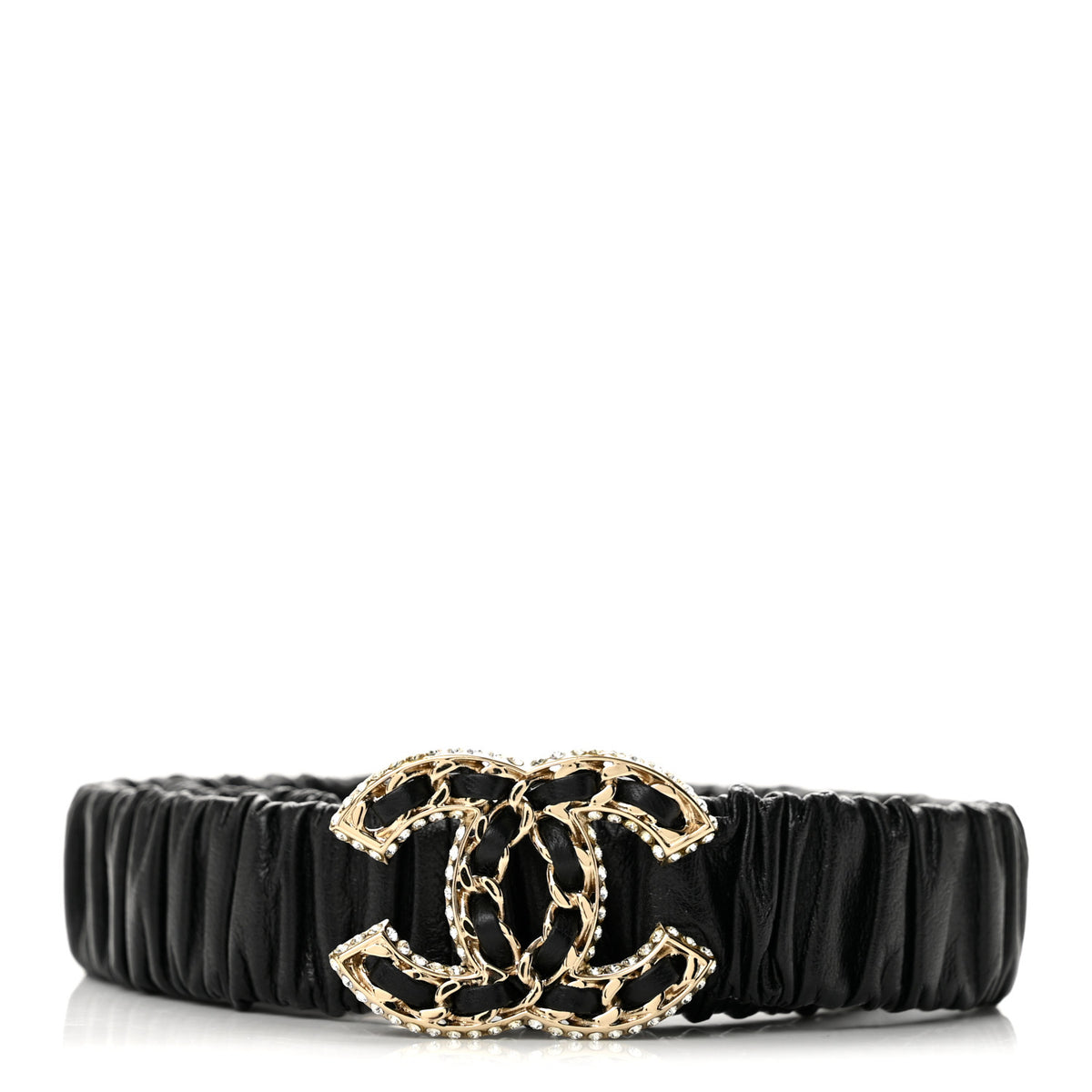 Chanel Lambskin Metal Strass Ruched Chain CC Belt 80 32 Black 1 of 5