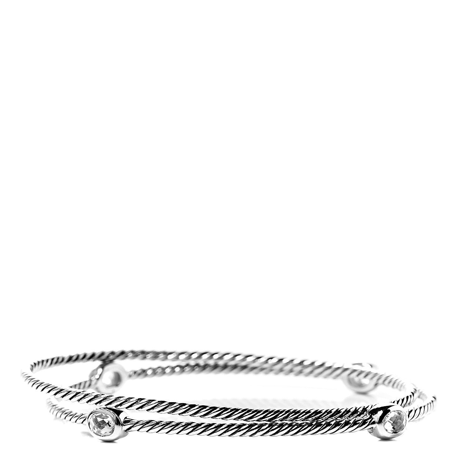 David Yurman Sterling Silver Crystal Color Classics Cable Bangle Bracelet Set of 2 3 of 4