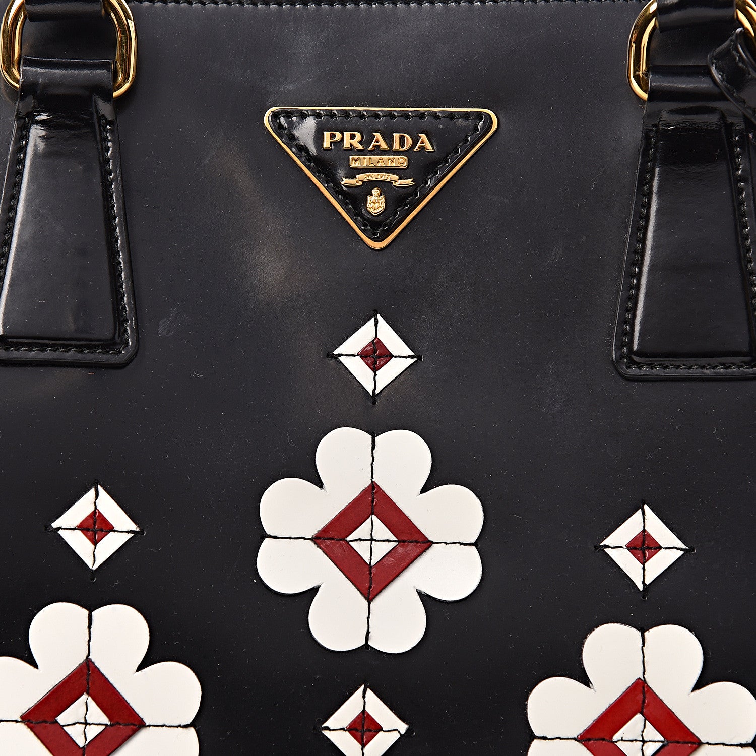 Prada Spazzolato Floral Shopper Black White 9 of 21