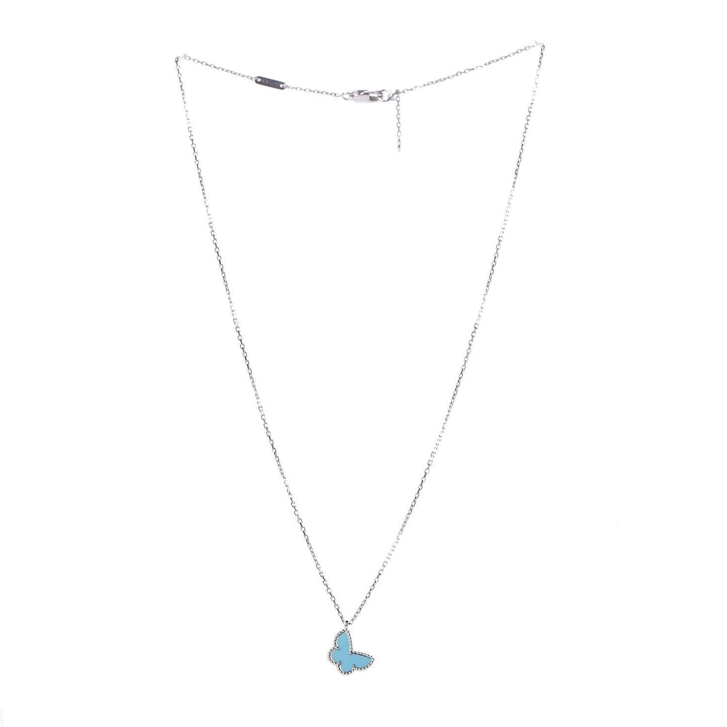 18K White Gold Turquoise Sweet Alhambra Butterfly Pendant Necklace