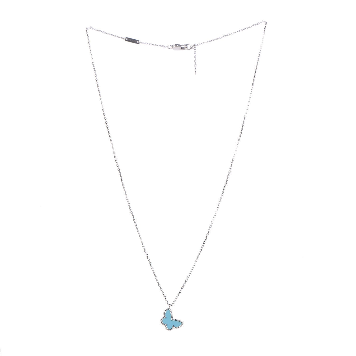 Van Cleef & Arpels 18K White Gold Turquoise Sweet Alhambra Butterfly Pendant Necklace 3 of 8