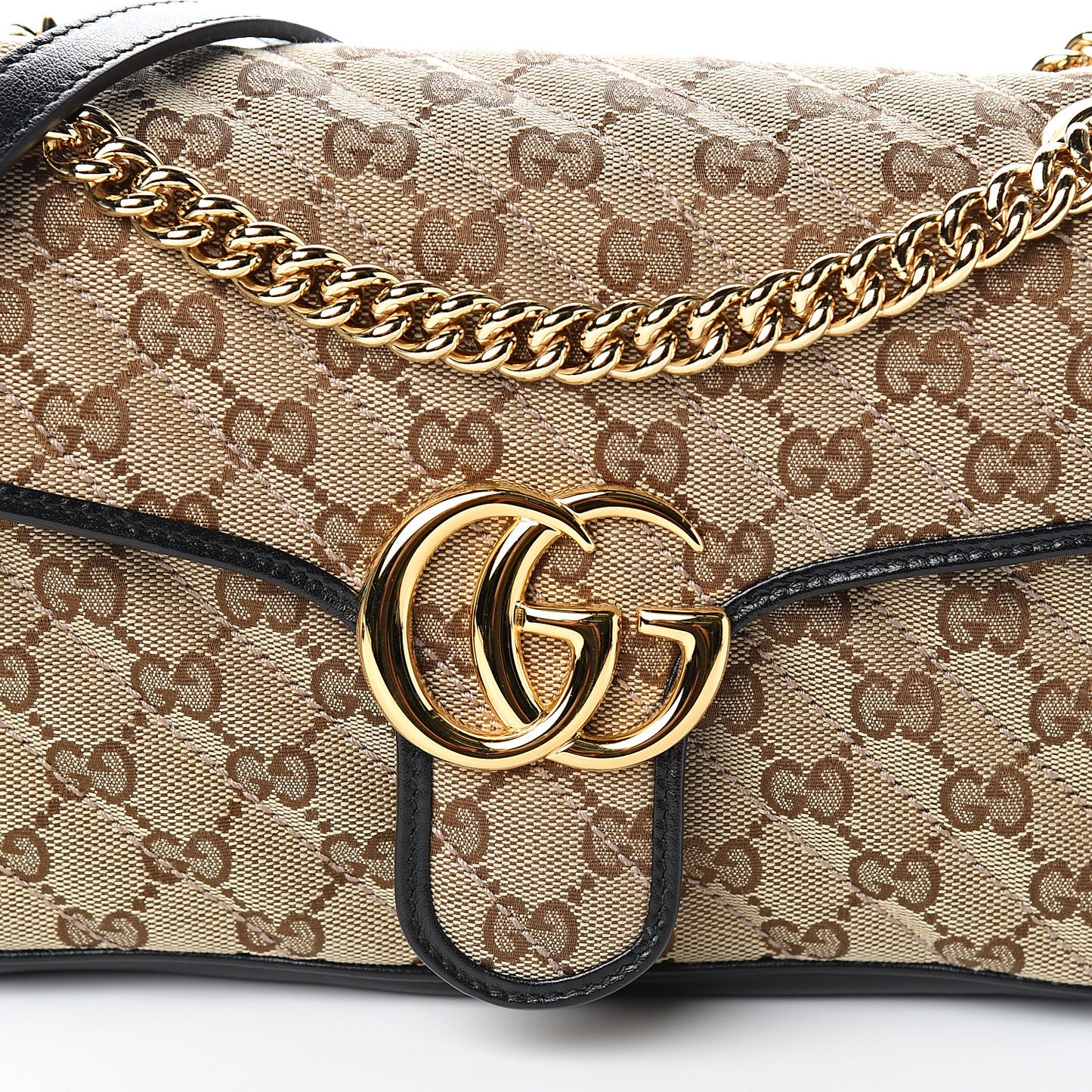 Monogram Matelasse Diagonal Small GG Marmont Shoulder Bag Beige Black