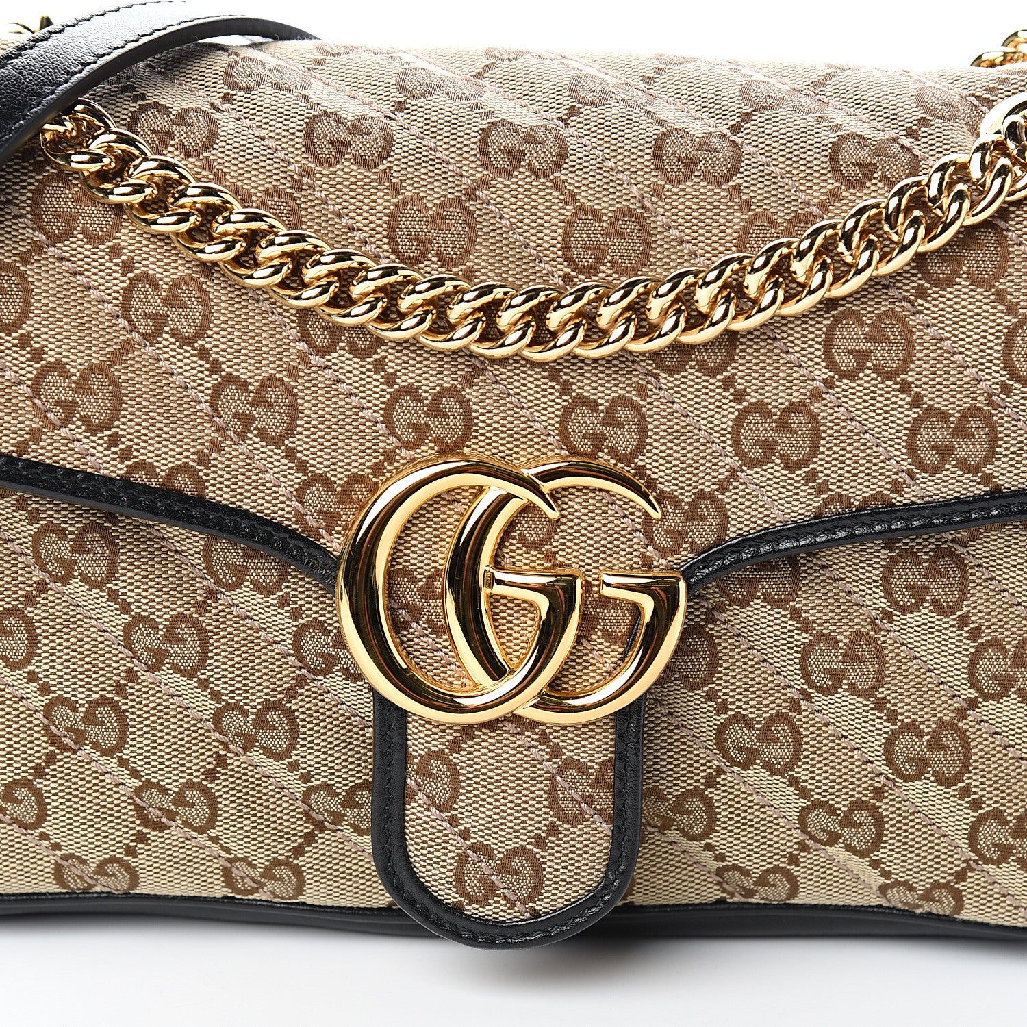 Gucci Monogram Matelasse Diagonal Small GG Marmont Shoulder Bag Beige Black 10 of 10