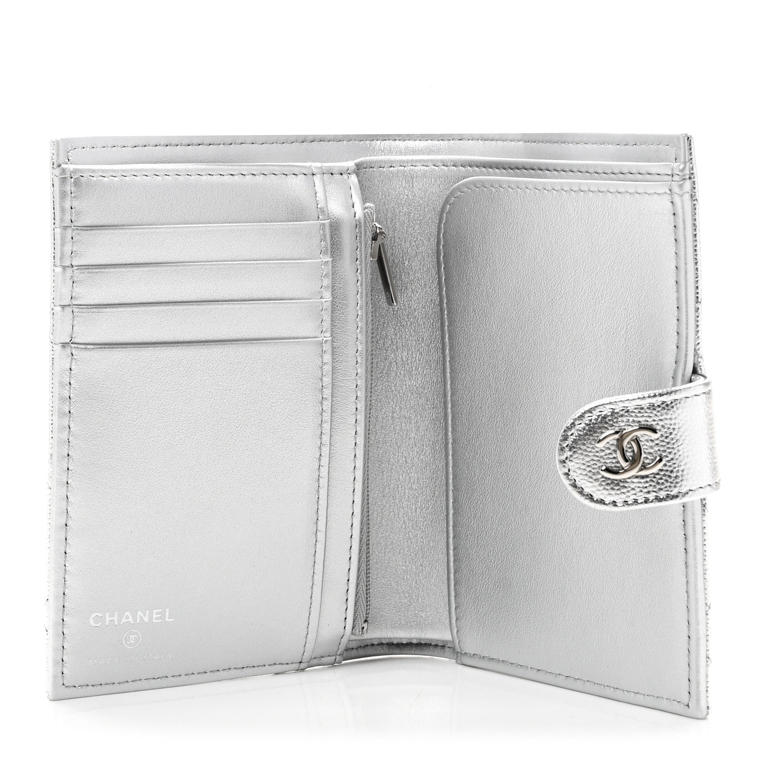 Chanel Metallic Caviar Quilted Passport Holder Silver 5 of 9