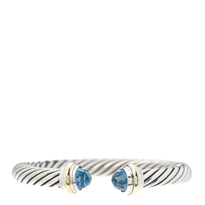 David Yurman Sterling Silver 14K Yellow Gold Blue Topaz 7mm Cable Classics Bracelet 1 of 5