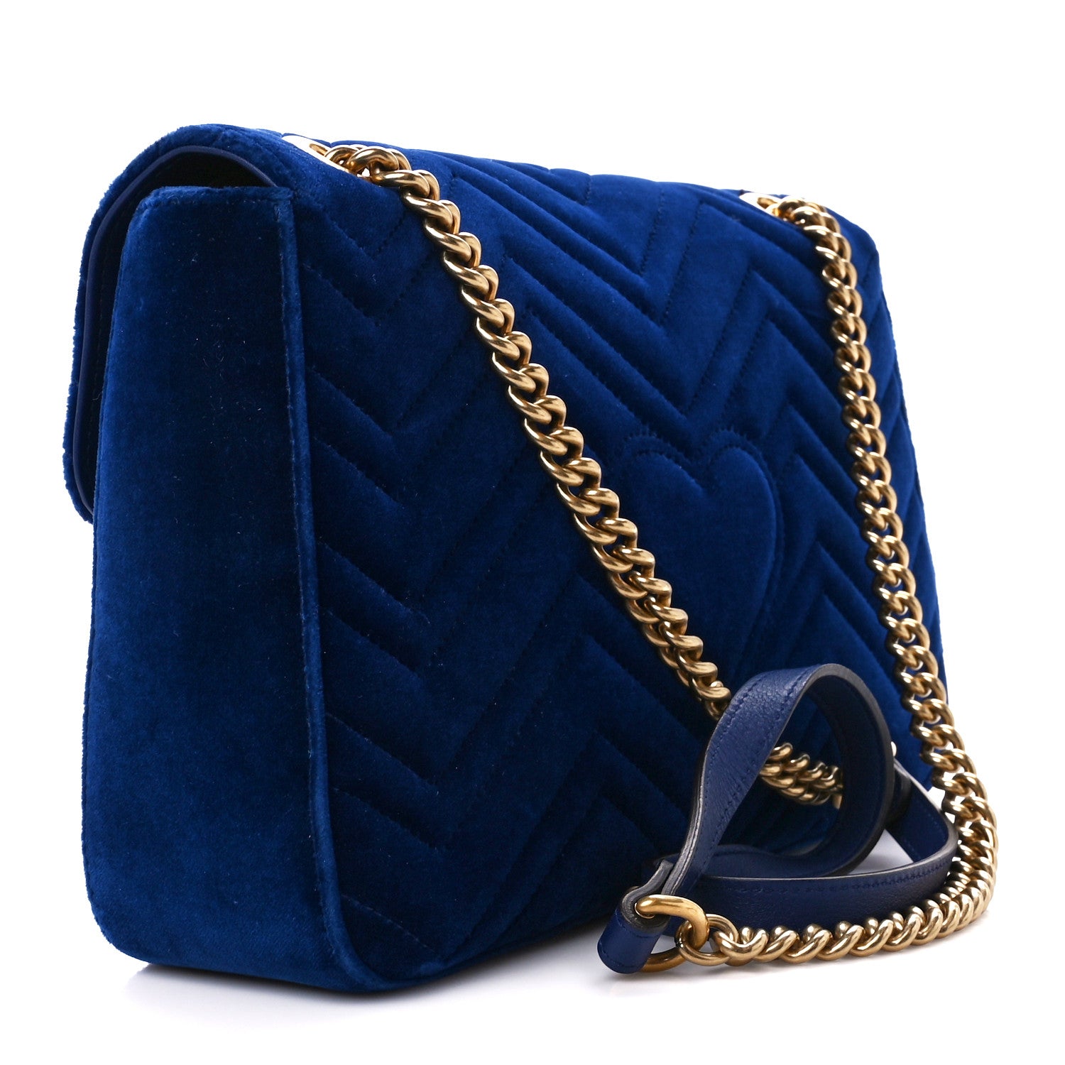 Gucci Velvet Matelasse Medium GG Marmont Shoulder Bag Cobalt Blue 3 of 11