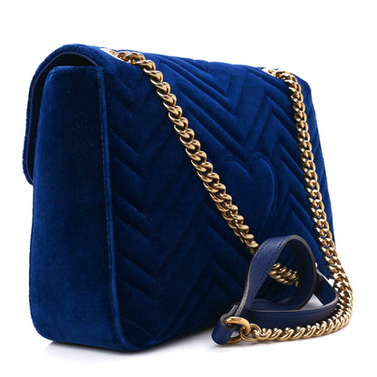 Gucci Velvet Matelasse Medium GG Marmont Shoulder Bag Cobalt Blue 3 of 11