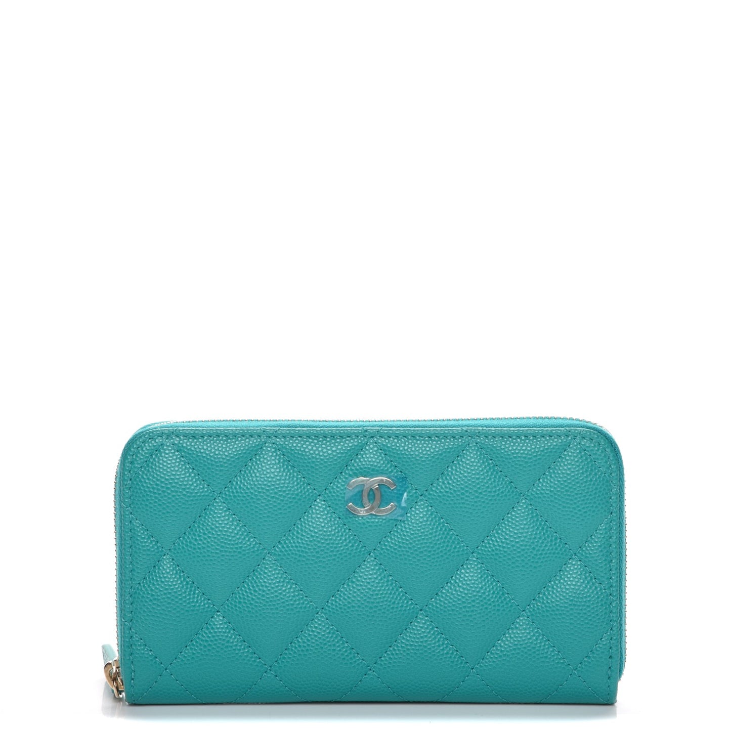 Caviar Quilted Small Zip Around Wallet Turquoise
