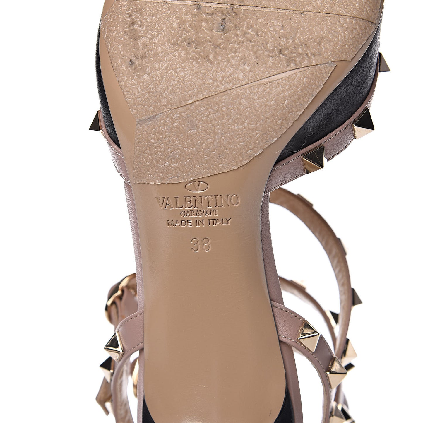 Calfskin Nappa Rockstud Ankle Strap 65mm Pumps 38 Black Poudre