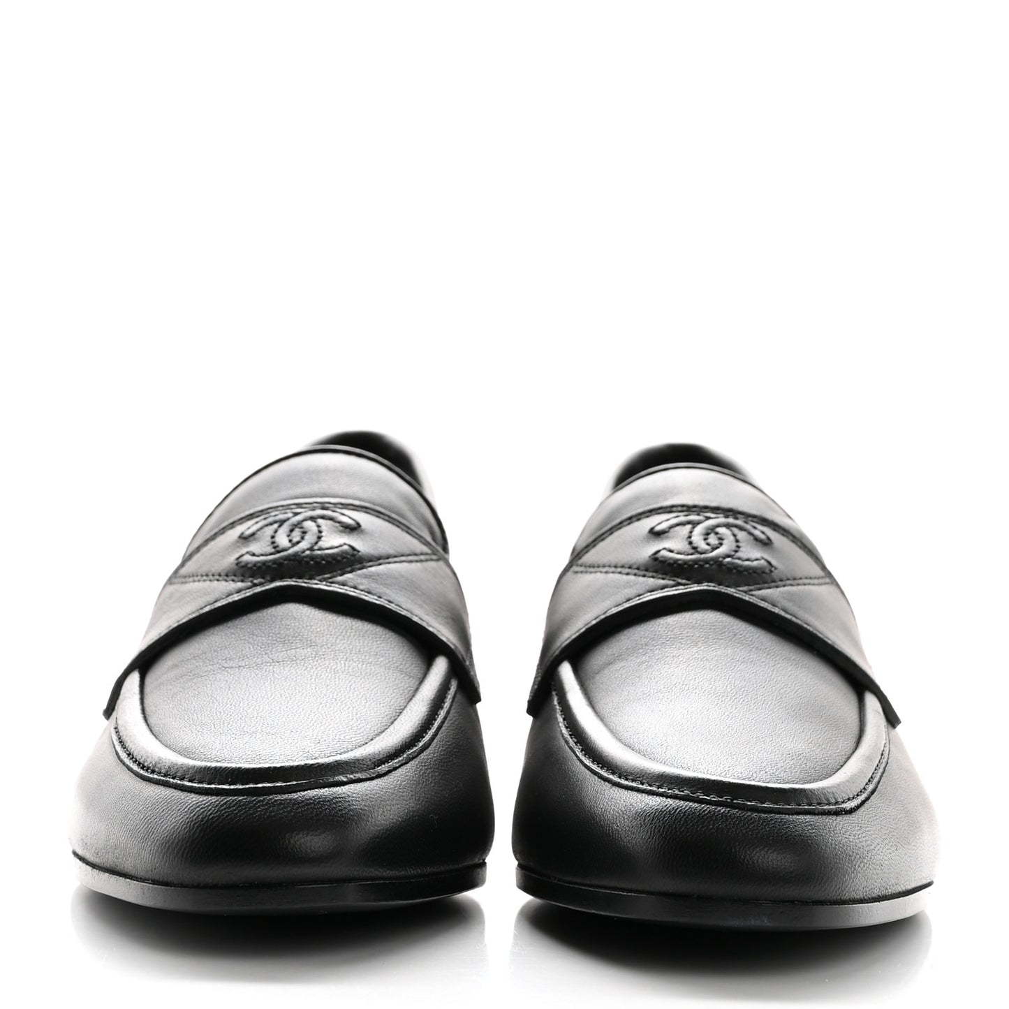 Calfskin Mens Stitched CC Loafers 37 Black