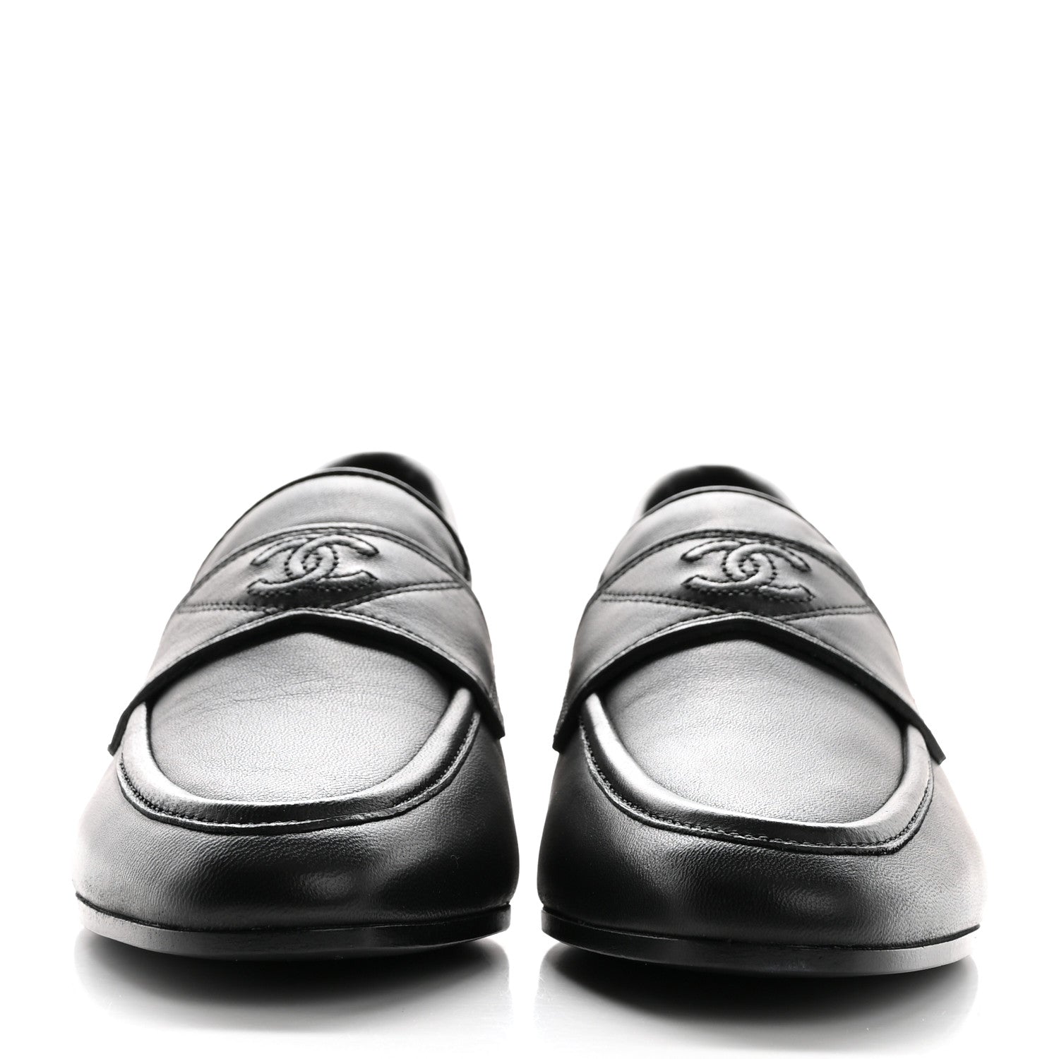 Chanel Calfskin Mens Stitched CC Loafers 37 Black 2 of 8
