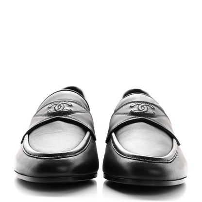 Chanel Calfskin Mens Stitched CC Loafers 37 Black 2 of 8