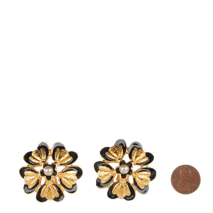 Chanel Onyx Pearl Camellia Clip On Earrings Gold 2 of 4