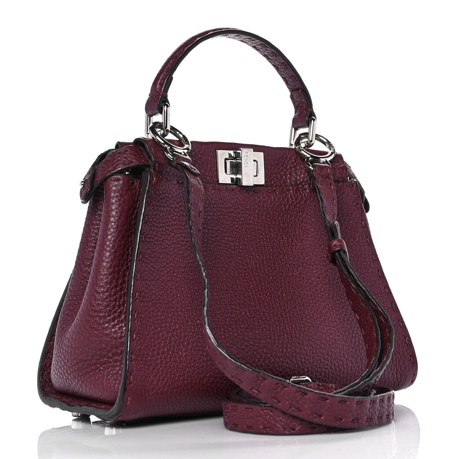 Fendi Cuoio Romano Selleria Bi-Color Mini Peekaboo Iconic Satchel Bordeaux Grigio Polvere 2 of 7