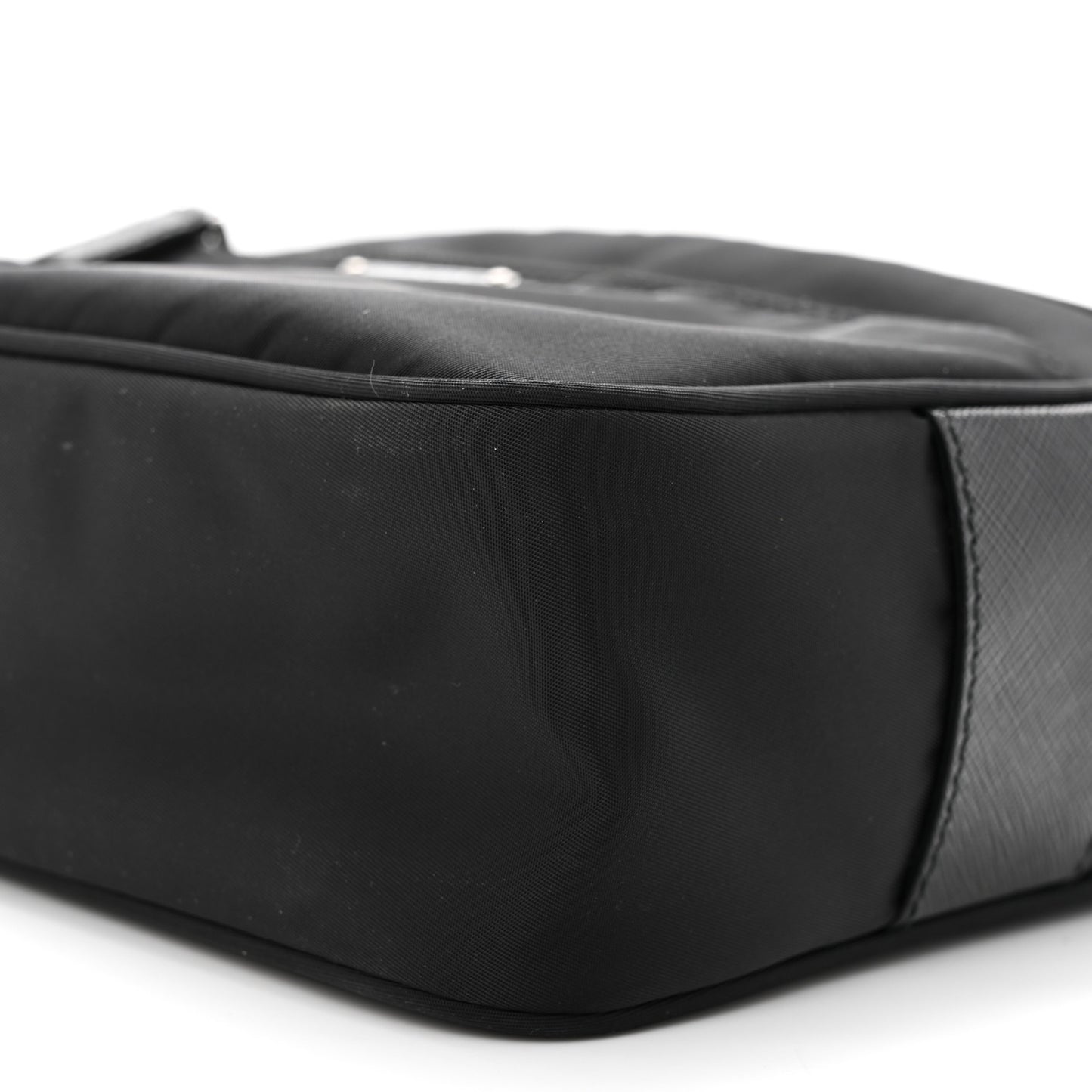 Re-Nylon Vela Saffiano Pocket Double Zip Shoulder Bag Black