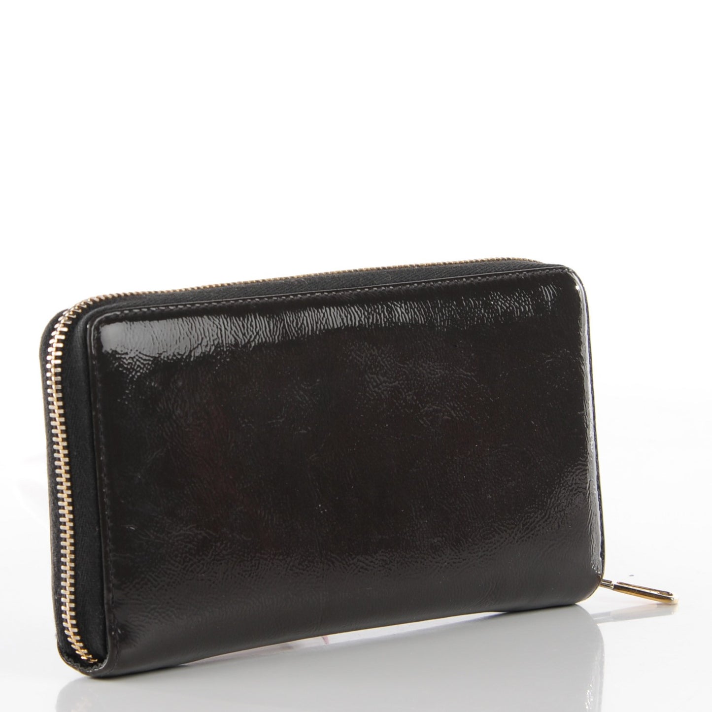 Textured Patent Calfskin Belle De Jour Zip Around Wallet Black