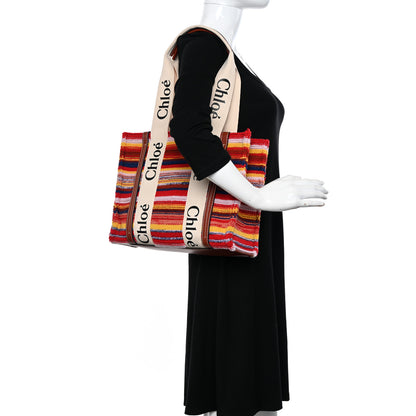 Chloe Knit Calfskin Medium Woody Ribbon Tote Red Multicolor 2 of 10