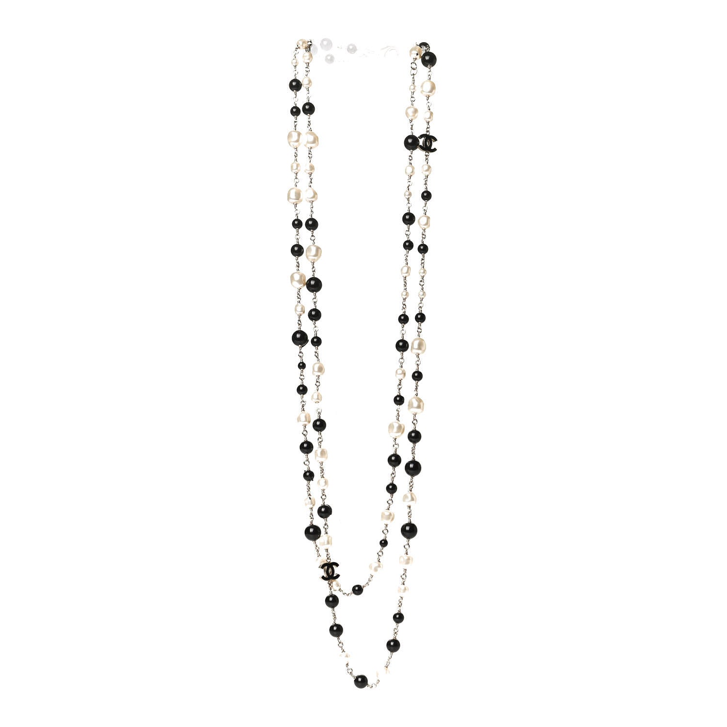 Chanel Pearl Bead Enamel CC Long Necklace Black Light Gold 2 of 5