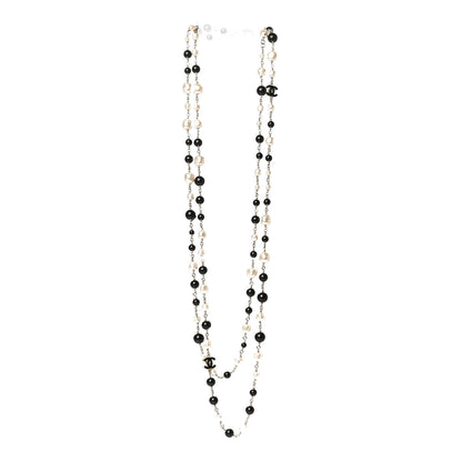 Chanel Pearl Bead Enamel CC Long Necklace Black Light Gold 2 of 5
