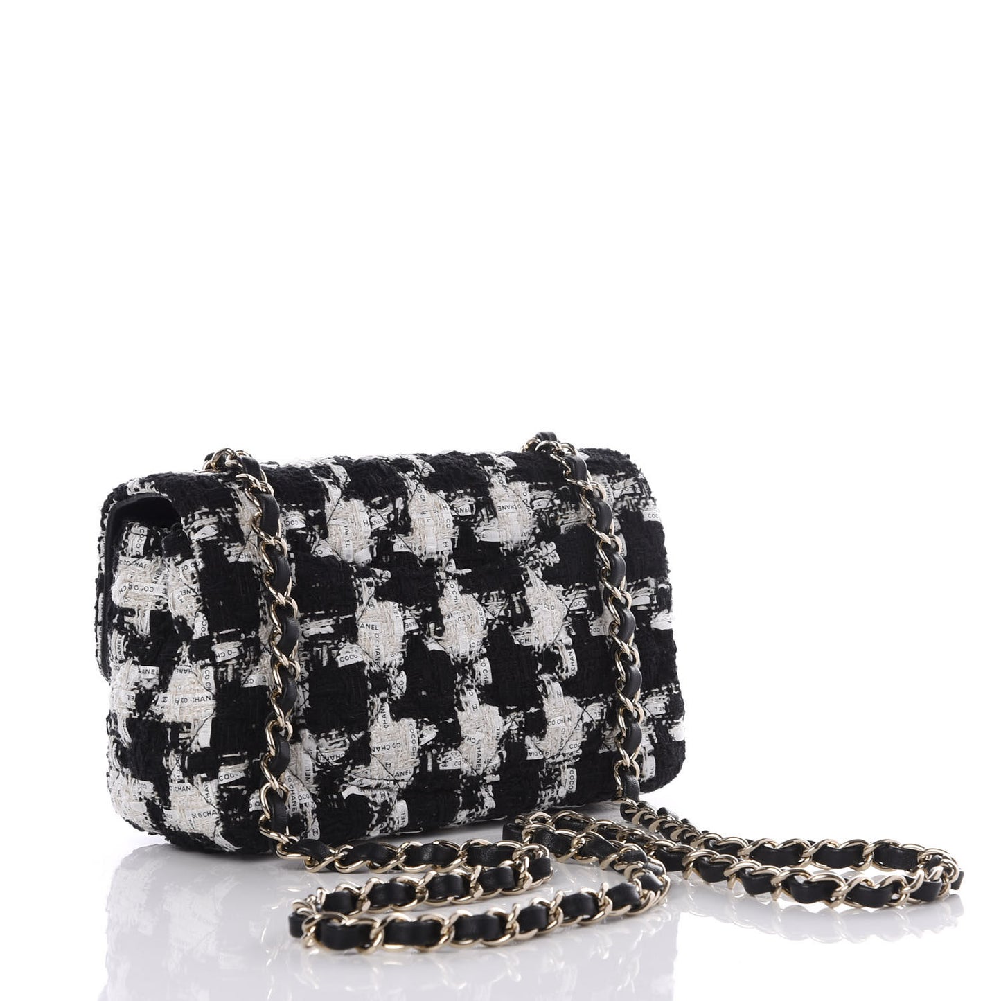 Tweed Quilted Mini Rectangular Flap Black Ecru White