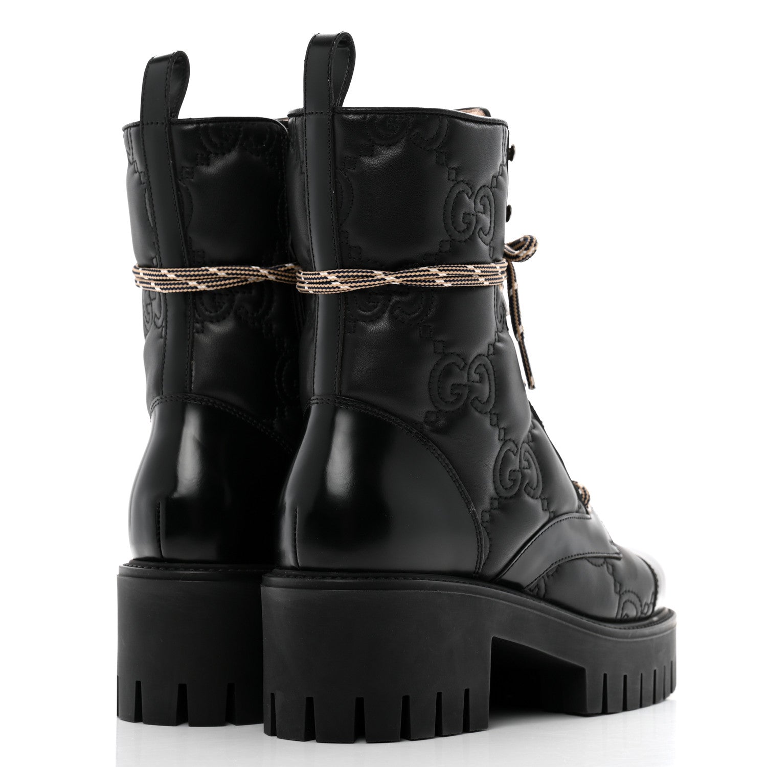 Gucci Cordovan Lux Nappa GG Matelasse Lace Up 60mm Combat Boots 37.5 Black 5 of 15