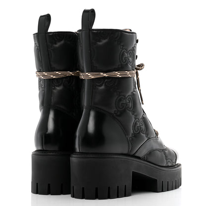 Gucci Cordovan Lux Nappa GG Matelasse Lace Up 60mm Combat Boots 37.5 Black 5 of 15
