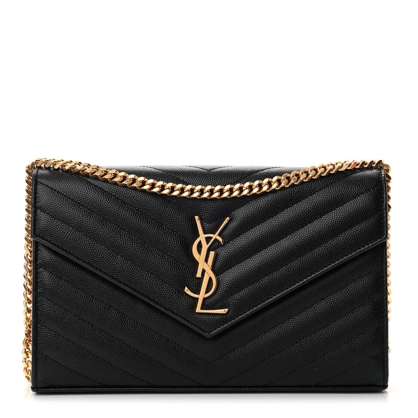 Grain De Poudre Matelasse Chevron Monogram Chain Wallet Black