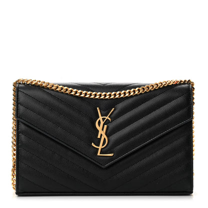 Saint Laurent Grain De Poudre Matelasse Chevron Monogram Chain Wallet Black 1 of 13