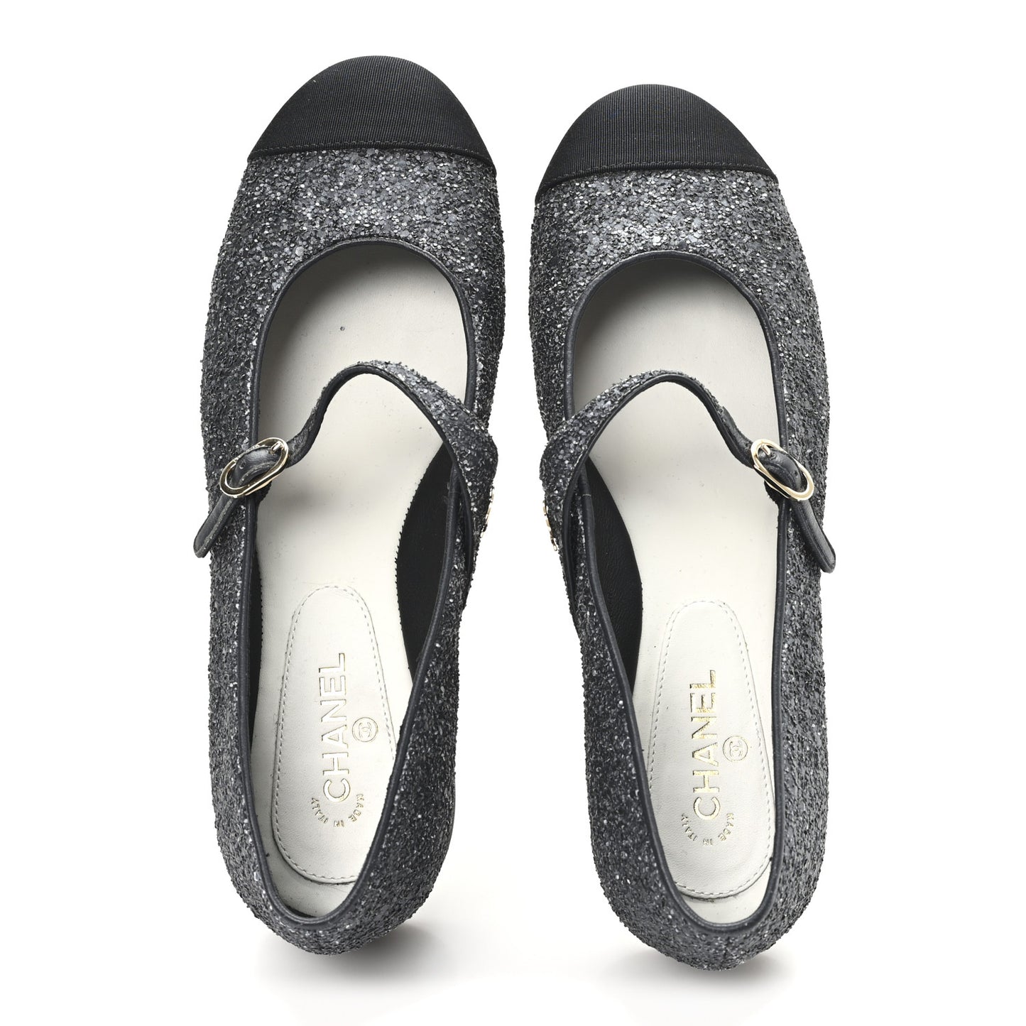 Glitter Grosgrain Cap Toe Mary Jane Flats 36.5 Gray